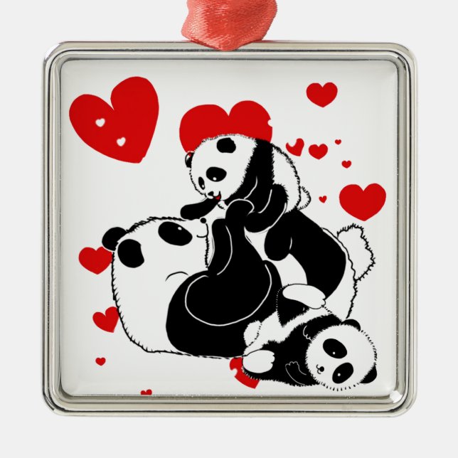 pandas "panda bears" "panda bear baby" "kawaii pan metal ornament (Front)