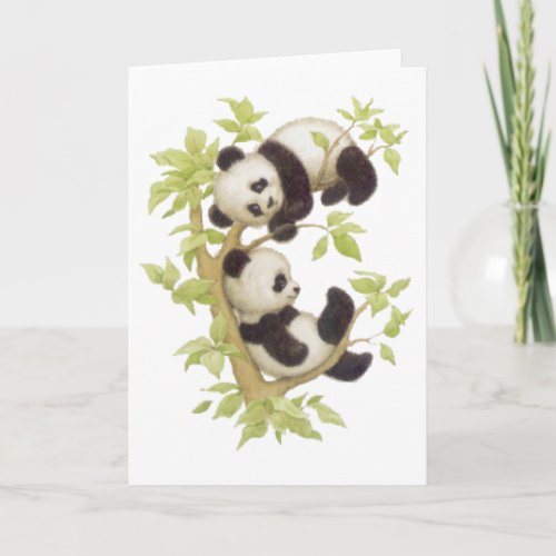 Pandas Playing in a Tree Card