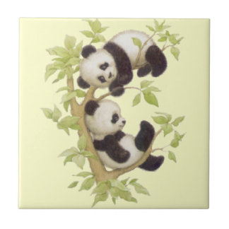 Panda's Playing in a Tree Ceramic Tile