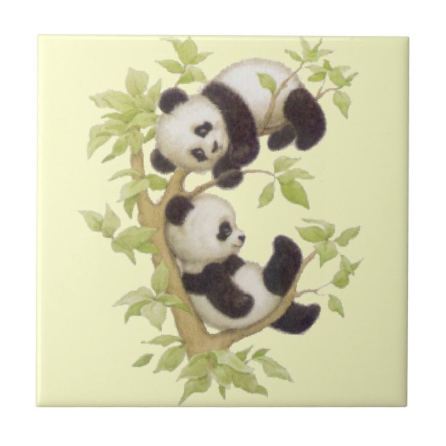 Panda's Playing in a Tree Ceramic Tile (Front)