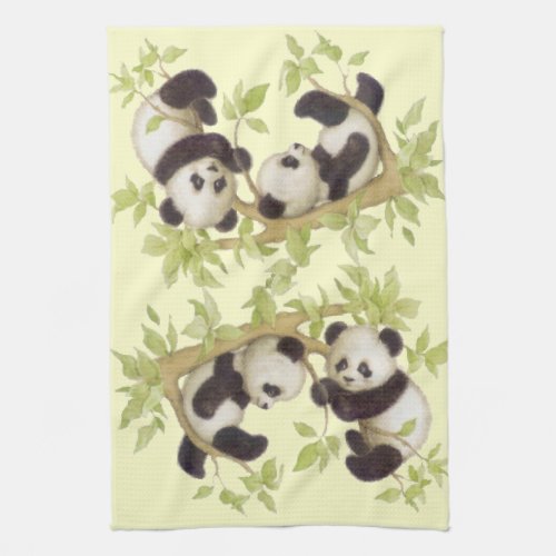 Pandas Playing in a Tree Kitchen Towel