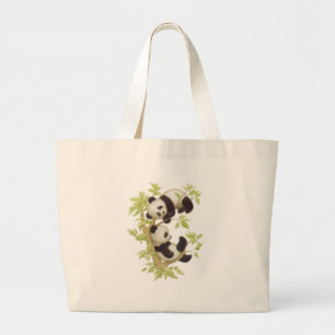 Pandas Playing in a Tree Large Tote Bag