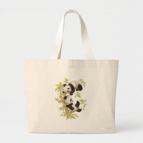 Pandas Playing in a Tree Large Tote Bag