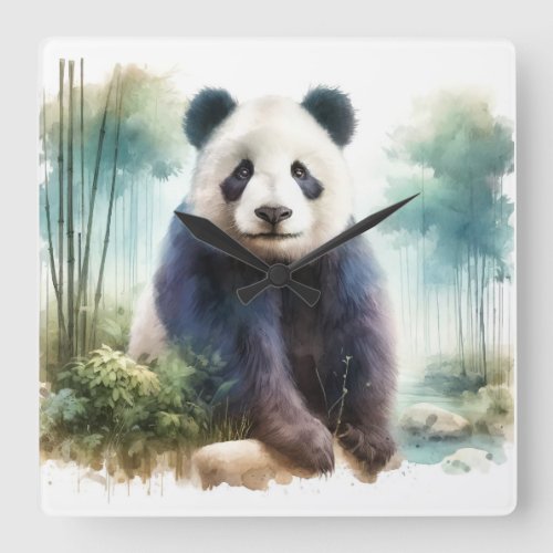 Pandas Poise REF131 _ Watercolor Square Wall Clock
