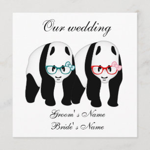 Panda's wearing glasses wedding invitation