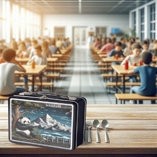 Panda's Wooded Nook: Bamboo Snack Metal Lunch Box