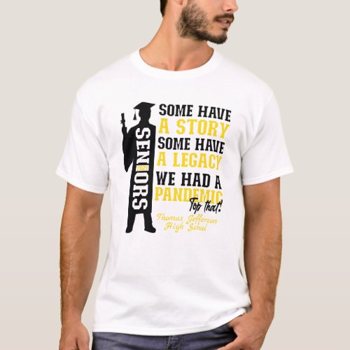 Pandemic Black and Yellow Text Boys White Grad T_Shirt