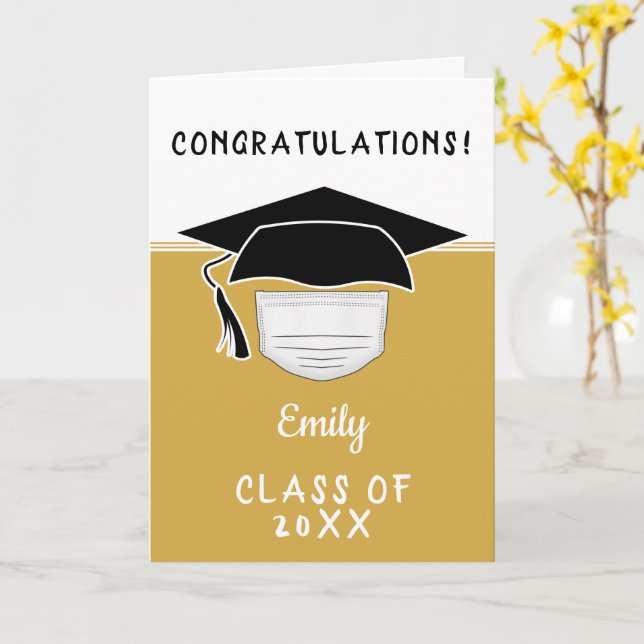 Pandemic Graduate Graduation Cap with Face Mask Card (Yellow Flower)