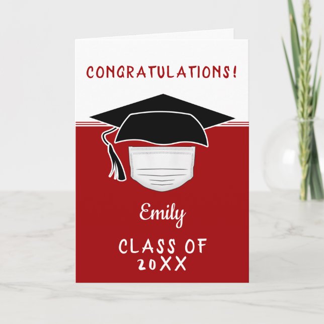 Pandemic Graduate Graduation Hat with Face Mask Card (Front)
