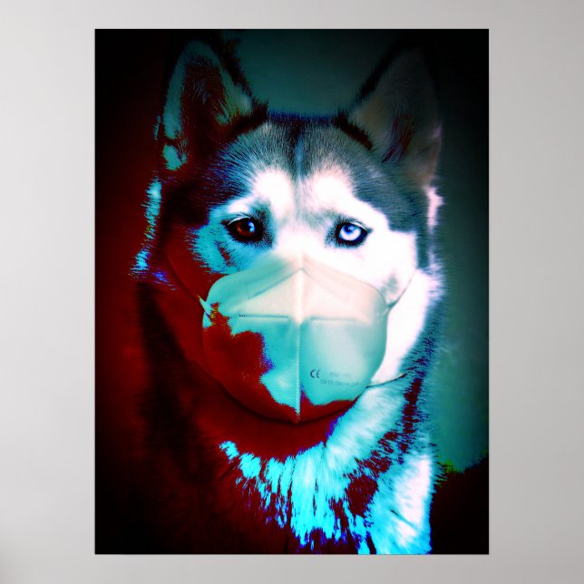 Pandemic inspired dog wearing mask illustration  poster (Front)