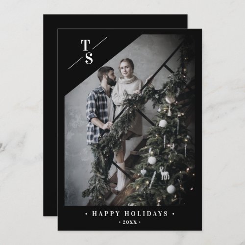 Pandemic Modern Black Happy Holidays Custom Photo Holiday Card