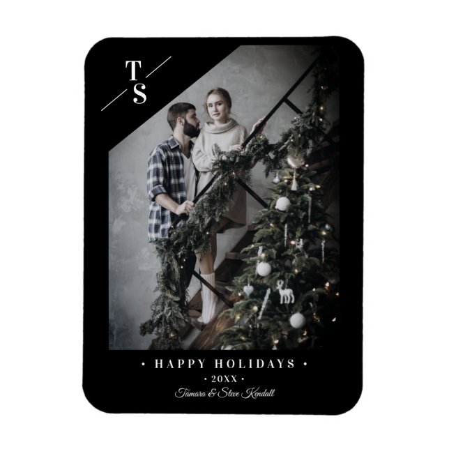 Pandemic Modern Black Happy Holidays Custom Photo Magnet (Vertical)