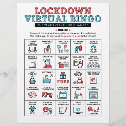 Pandemic Quarantine Bingo Lockdown Activities