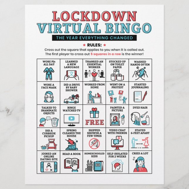 Pandemic Year Quarantine Bingo Lockdown Activities (Front)