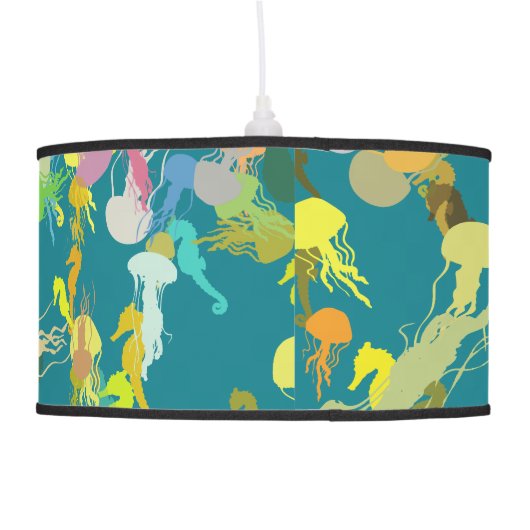 Pandent Lamp - jellyfish & sea horses illustration (Back)