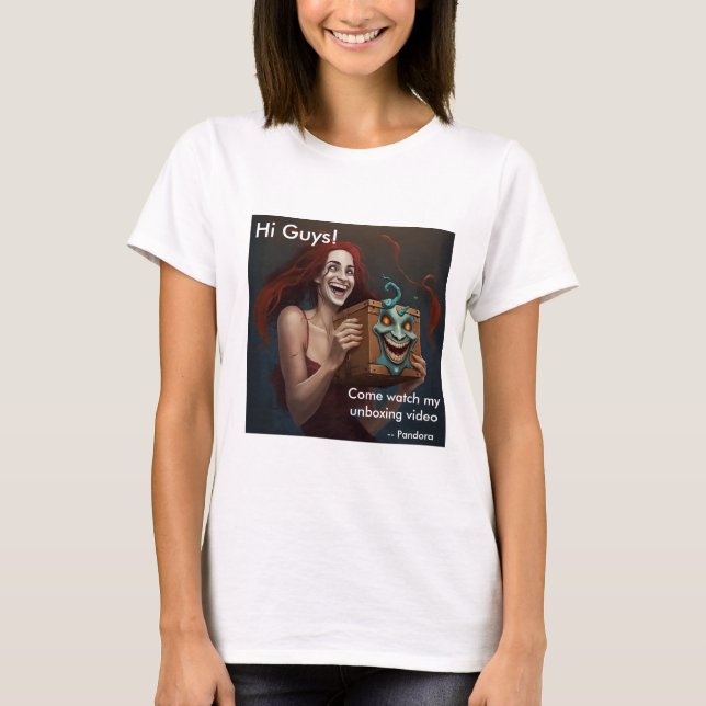 Pandora with Box, Fun and Laughs T-Shirt (Front)