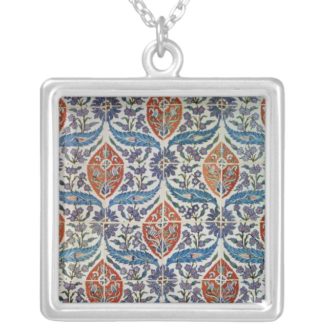 Panel of Isnik earthenware tiles Silver Plated Necklace (Front)