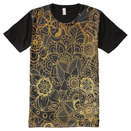 Panel T-Shirt Floral Doodle Gold G523