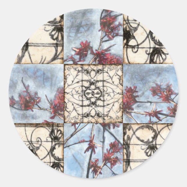 Paneled Abstract Scrollwork Painting Classic Round Sticker (Front)