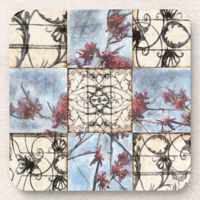 Paneled Abstract Scrollwork Painting Coaster (Front)