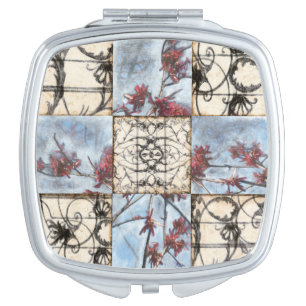 Paneled Abstract Scrollwork Painting Compact Mirror