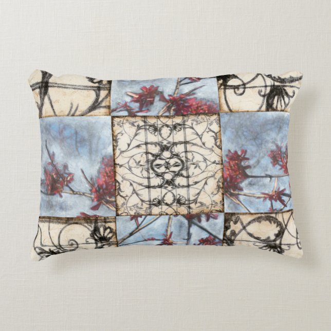 Paneled Abstract Scrollwork Painting Decorative Pillow (Front)