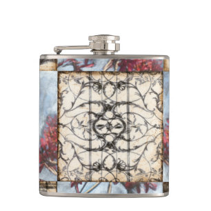 Paneled Abstract Scrollwork Painting Flask