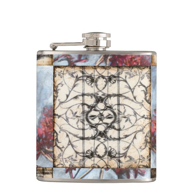 Paneled Abstract Scrollwork Painting Flask (Front)