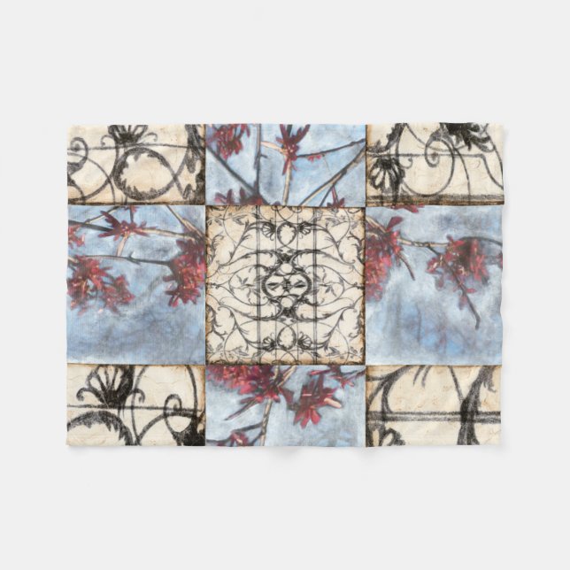 Paneled Abstract Scrollwork Painting Fleece Blanket (Front (Horizontal))
