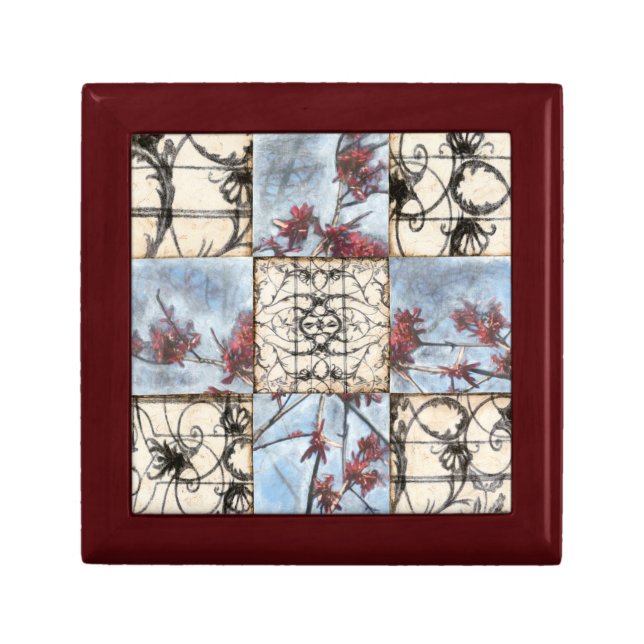 Paneled Abstract Scrollwork Painting Keepsake Box (Front)