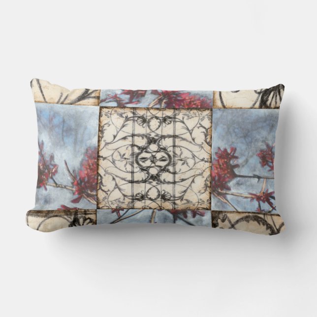 Paneled Abstract Scrollwork Painting Lumbar Pillow (Front)