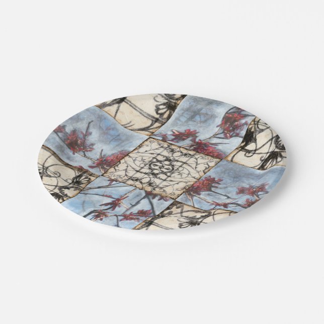 Paneled Abstract Scrollwork Painting Paper Plates (Angled)