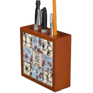 Paneled Abstract Scrollwork Painting Pencil/Pen Holder