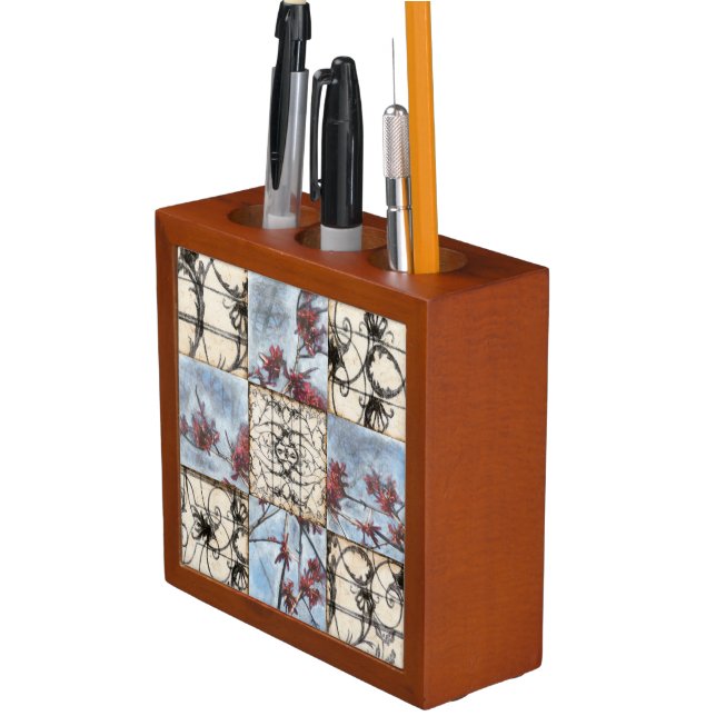 Paneled Abstract Scrollwork Painting Pencil/Pen Holder (In Situ)