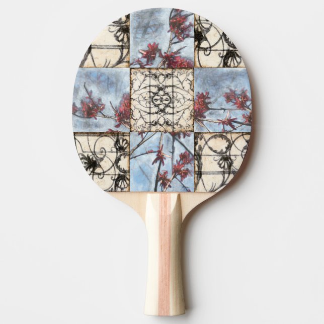 Paneled Abstract Scrollwork Painting Ping-Pong Paddle (Front)