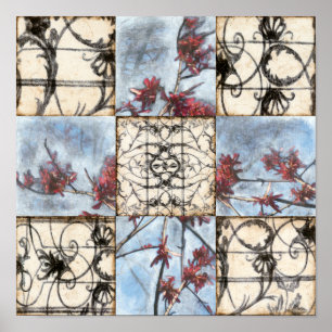 Paneled Abstract Scrollwork Painting Poster
