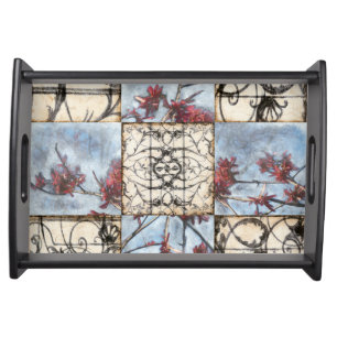 Paneled Abstract Scrollwork Painting Serving Tray
