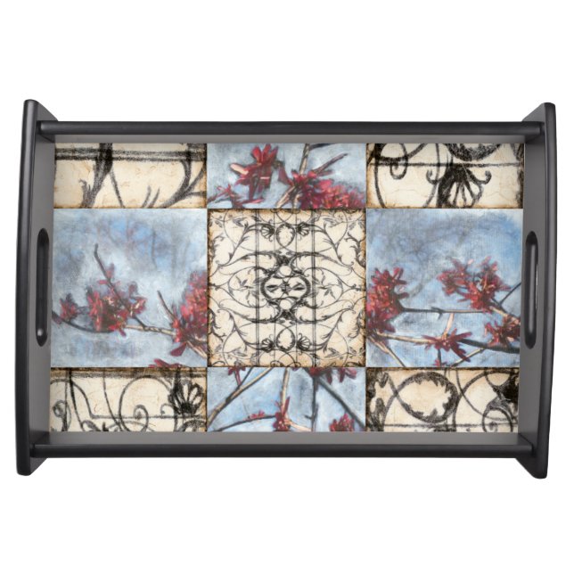 Paneled Abstract Scrollwork Painting Serving Tray (Front)