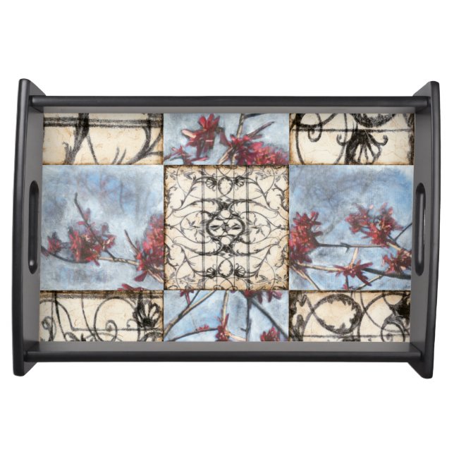 Paneled Abstract Scrollwork Painting Serving Tray (Front)