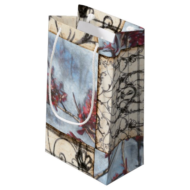 Paneled Abstract Scrollwork Painting Small Gift Bag (Back Angled)