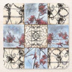 Paneled Abstract Scrollwork Painting Square Paper Coaster