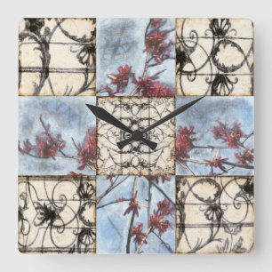Paneled Abstract Scrollwork Painting Square Wall Clock