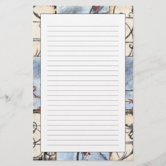 Paneled Abstract Scrollwork Painting Stationery (Front)