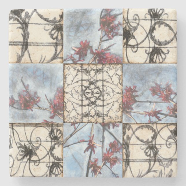 Paneled Abstract Scrollwork Painting Stone Coaster (Front)
