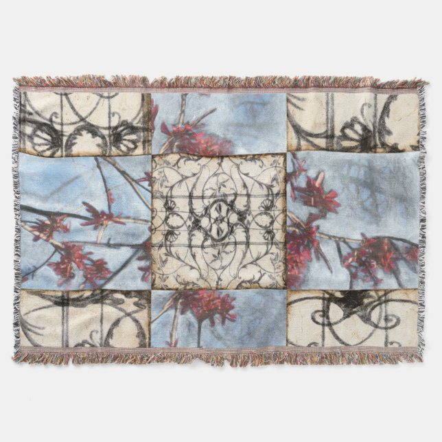 Paneled Abstract Scrollwork Painting Throw Blanket (Front)