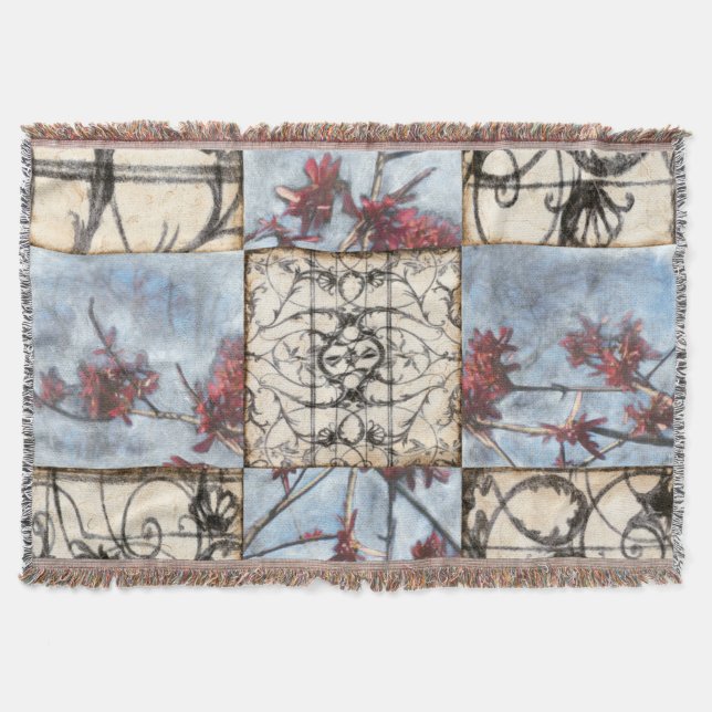 Paneled Abstract Scrollwork Painting Throw Blanket (Front)