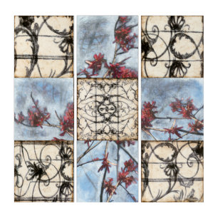 Paneled Abstract Scrollwork Painting Triptych