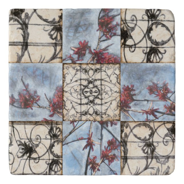 Paneled Abstract Scrollwork Painting Trivet (Front)