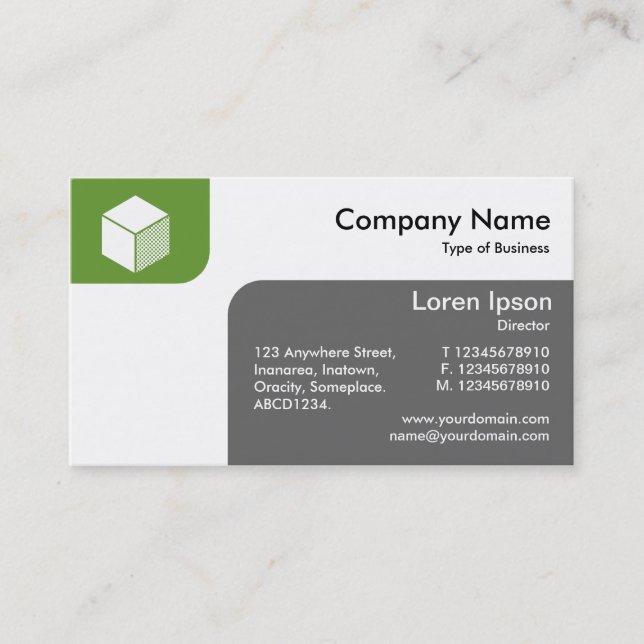 Panels - Avocado Green and Gray Business Card (Front)