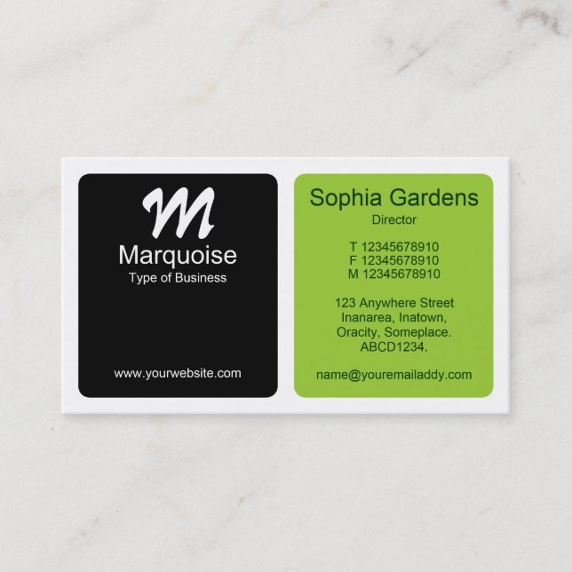 Panels - Green, Black and White Business Card (Front)